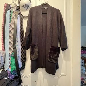 VERTIGO Women’s Black 3/4 Sleeve Faux Fur Pocket Overcoat Jacket Size Large